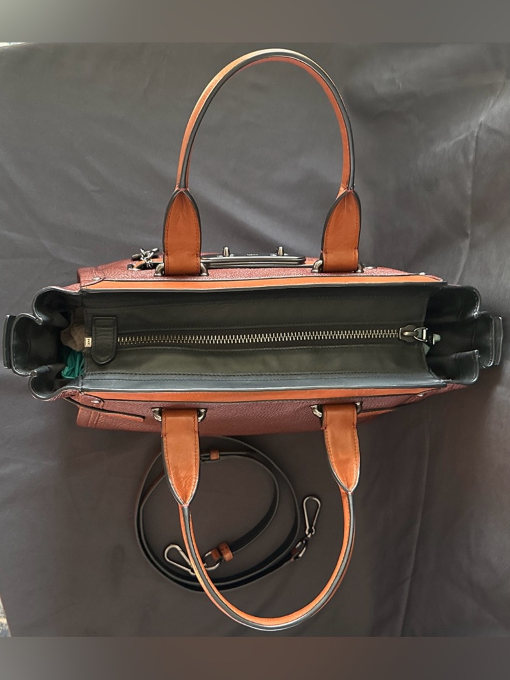 Coach Swagger Satchel Colorblock Mahogany & Ginger Pebbled Leather - Picture 7 of 13